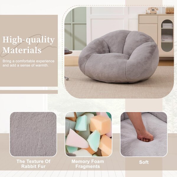 Shell-Shaped Sofa with High-Rebound Foam and Ergonomic Lumbar Support, Giant Sofa with Faux Fur, 100L x 90W x 57H cm, Light Gray Aosom UK