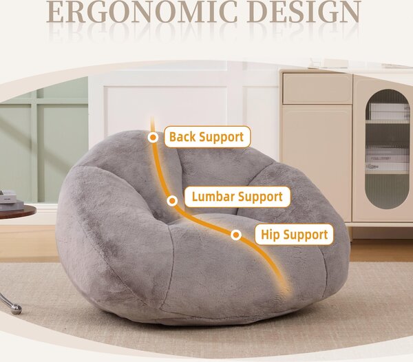 Shell-Shaped Sofa with High-Rebound Foam and Ergonomic Lumbar Support, Giant Sofa with Faux Fur, 100L x 90W x 57H cm, Light Gray Aosom UK
