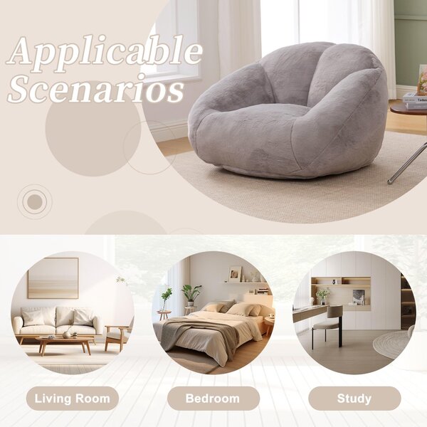Shell-Shaped Sofa with High-Rebound Foam and Ergonomic Lumbar Support, Giant Sofa with Faux Fur, 100L x 90W x 57H cm, Light Gray Aosom UK