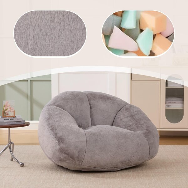 Shell-Shaped Sofa with High-Rebound Foam and Ergonomic Lumbar Support, Giant Sofa with Faux Fur, 100L x 90W x 57H cm, Light Gray Aosom UK