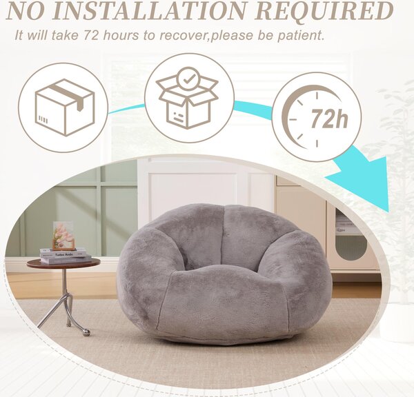 Shell-Shaped Sofa with High-Rebound Foam and Ergonomic Lumbar Support, Giant Sofa with Faux Fur, 100L x 90W x 57H cm, Light Gray Aosom UK