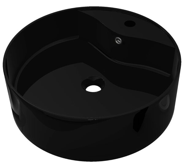 Ceramic Bathroom Sink Basin Faucet/Overflow Hole Black Round