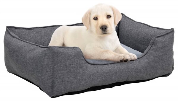 Dog Bed Grey 110.5x80.5x26 cm Linen Look Fleece