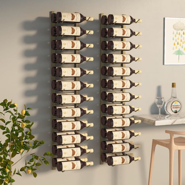 Wall Mounted Wine Rack for 24 Bottles 2 pcs Gold Iron