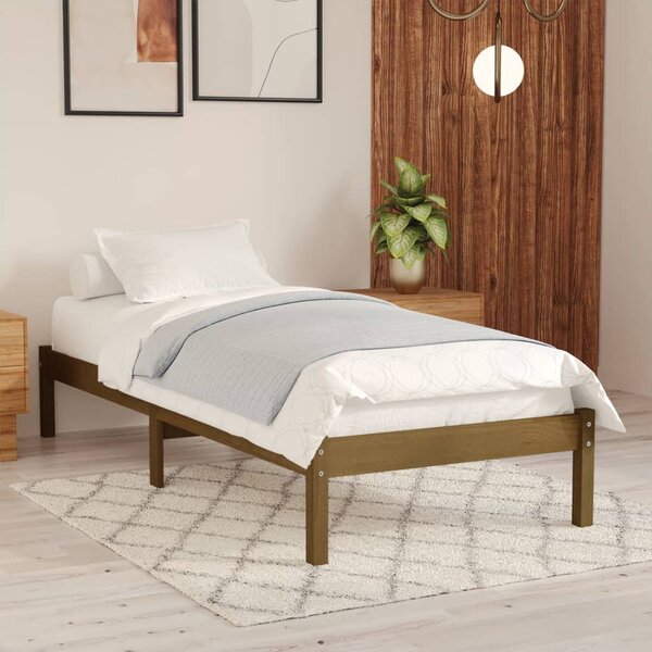 Bed Frame Honey Brown Solid Pinewood 90x190 cm 3FT Single
