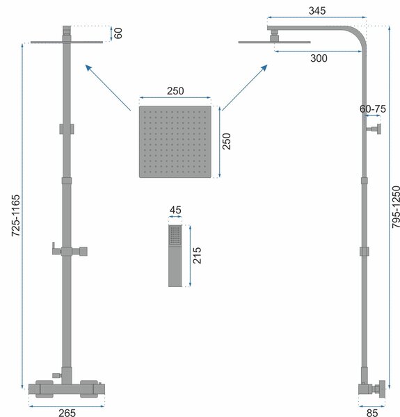 Thermostatic shower set Rea FENIX Milan Black Mat