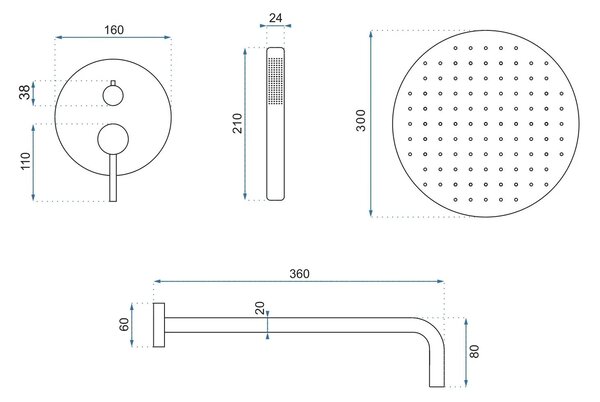 Shower system Rea Lungo Black + BOX