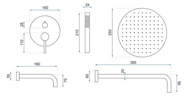 Wall mounted bath and shower with shower set Rea Lungo Black + BOX