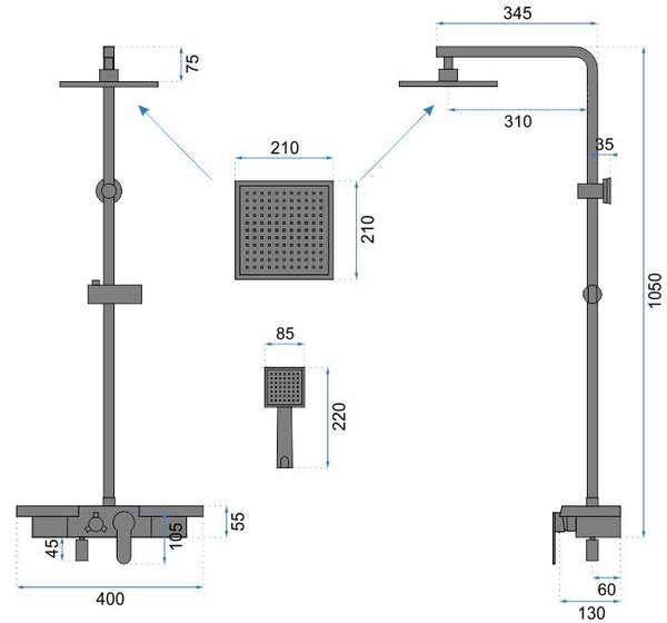 Shower system Rea Bravo Black