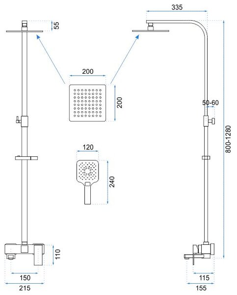 Shower system Rea Fort Black Mat