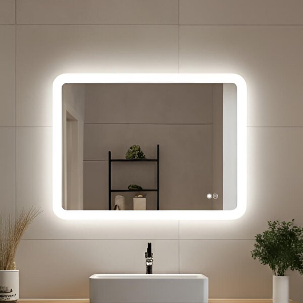 Rounded bathroom mirror with LED lighting 80x60\100x70\120x70\60x80\70x100\70x120 cm, dual color, touch switch, heating mat