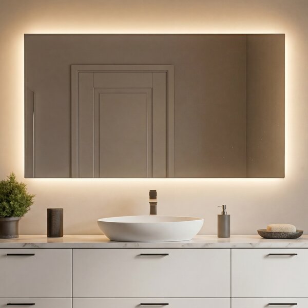 Designer Backlit LED Bathroom Mirror 120x70cm with cool LED color 7000K, warm color 3000K, or neutral color 4500K
