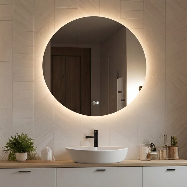 Round mirror with lighting 60 cm, dual color, touch switch, heating pad