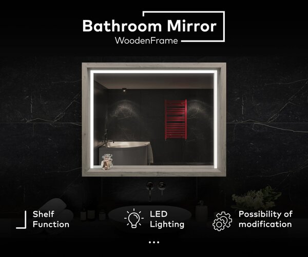 LED bathroom mirror with a WoodenFrame frame in Oslo Oak color