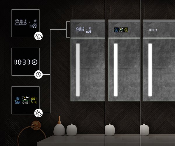 Illuminated cabinet with LED mirror, Emily L02 model - 100 x 72 cm, bathroom cabinet with modern design and lighting switch configuration, in San Marino color