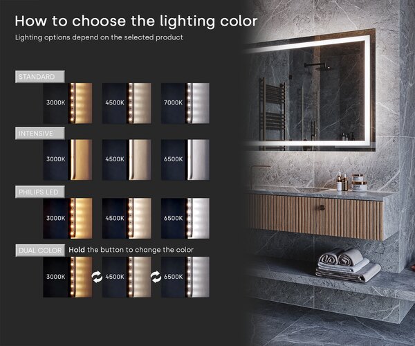 LED bathroom mirror with a WoodenFrame frame in Oslo Oak color