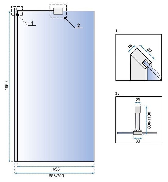 Shower screen Rea Aero N 70 Transparent