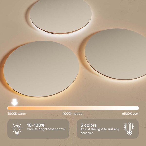Round LED mirror in a gold aluminum frame