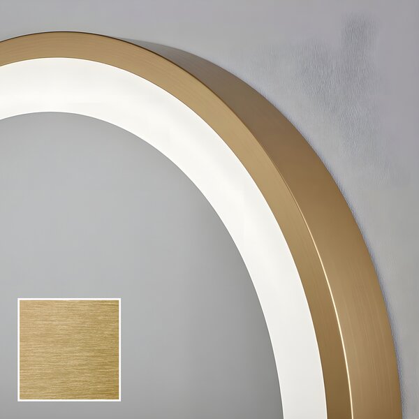 Round LED mirror in a gold aluminum frame