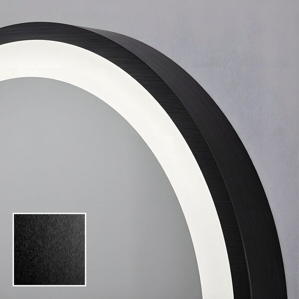 Irregular mirror with LED backlighting in a black aluminum frame