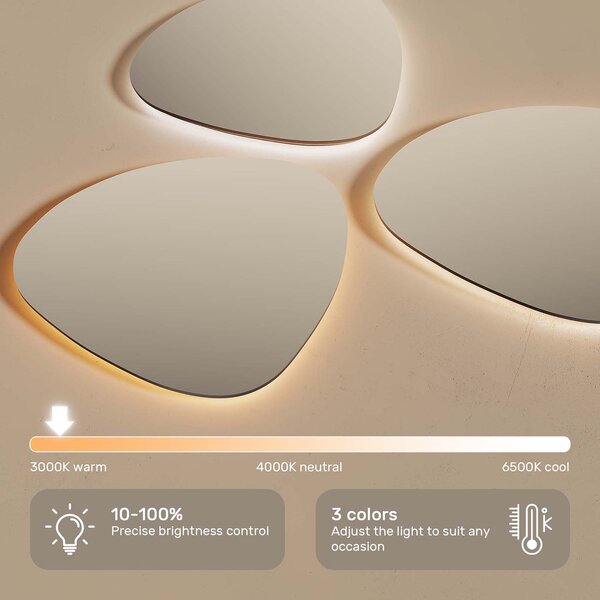 Irregular mirror with LED backlighting in a black aluminum frame