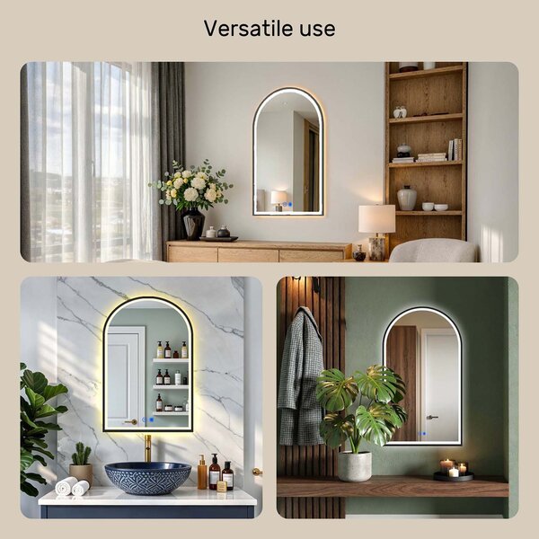 Irregular mirror with LED backlighting in a black aluminum frame