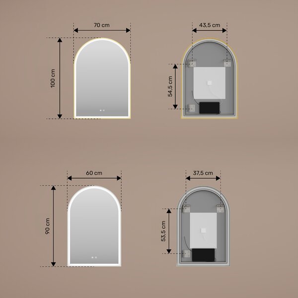 Irregular mirror with LED backlighting in a black aluminum frame