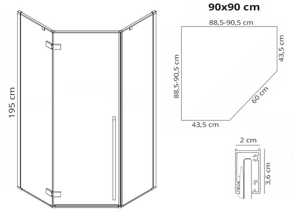 Shower enclosure DIAMOND 90x90 COPPER BRUSH