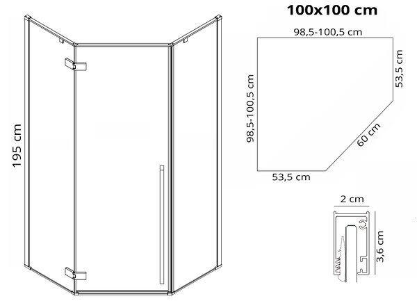 Shower enclosure Rea DIAMOND BLACK MAT 100x100