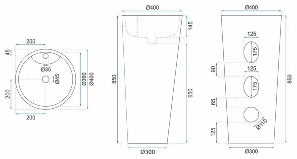 Freestanding ceramic basin BLANKA