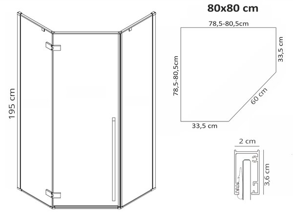 Shower enclosure Rea DIAMOND 80x80 Black MAT