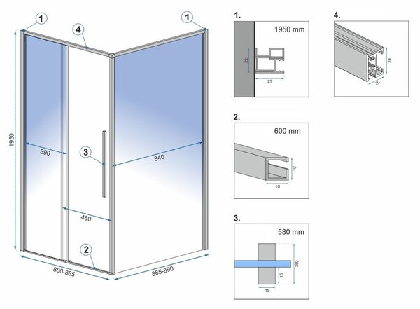 Shower enclosure SOLAR GOLD 90x90