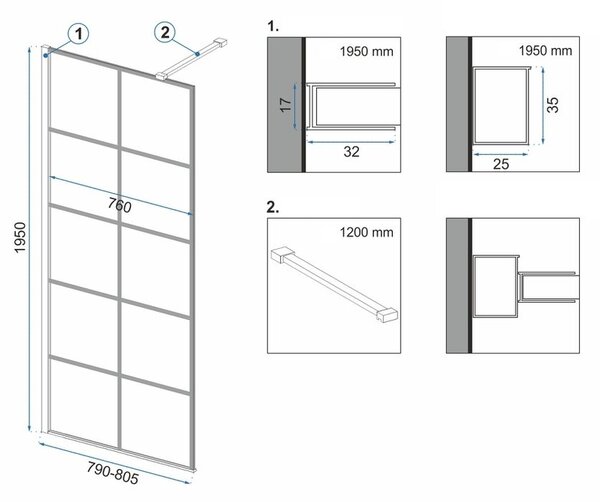 Shower screen Rea Bler-1 80 + shelf and hanger EVO