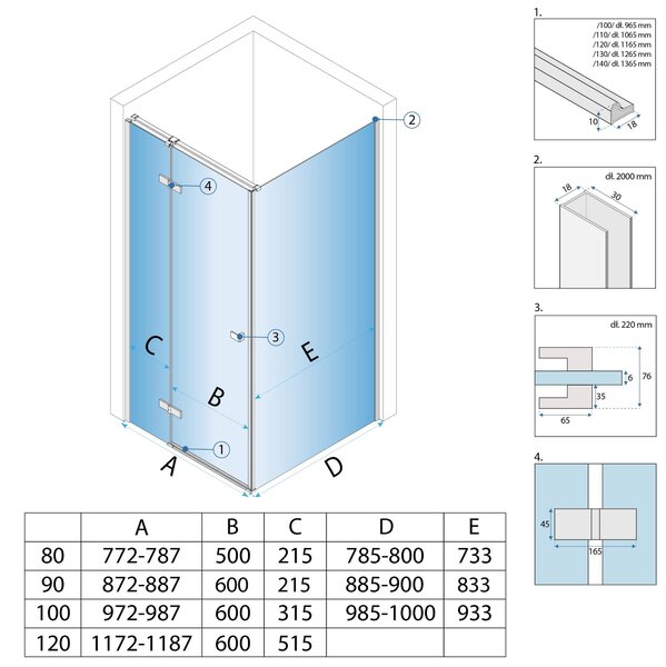 Shower enclosure Rea Atlas 80x90 Brush Gold