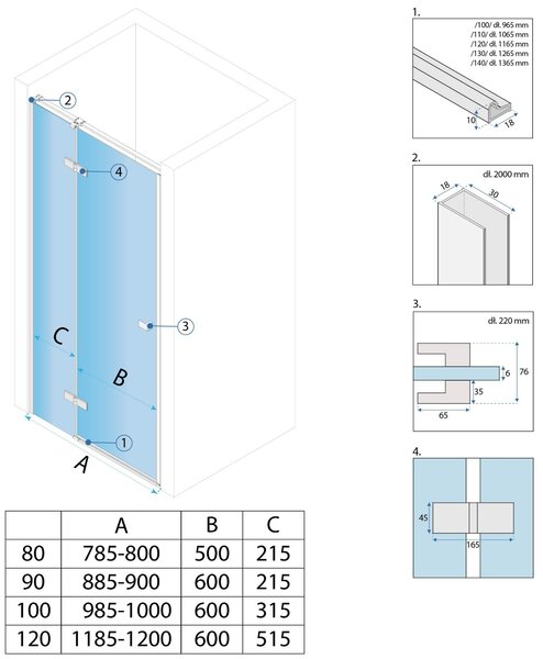 Shower door Rea Atlas 80 Brush Gold