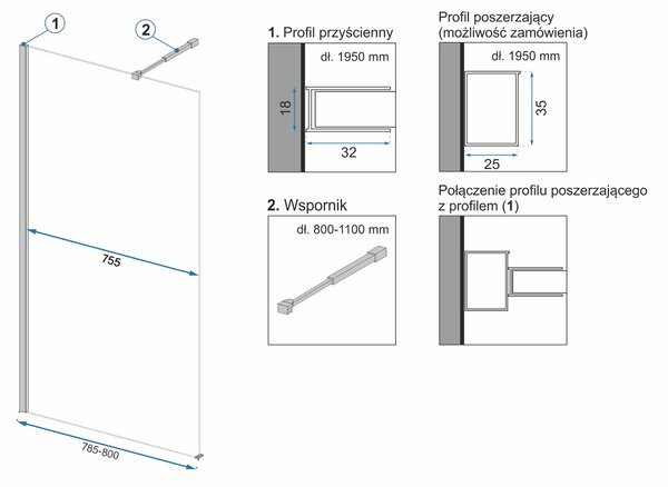 Shower screen Rea Aero N 70 Transparent with hanger Evo