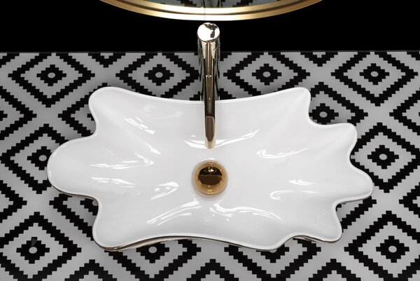 Countertop washbasin REA Sea White Gold + Plug Click-Clack