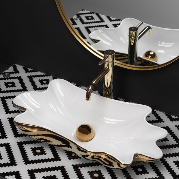 Countertop washbasin REA Sea White Gold + Plug Click-Clack