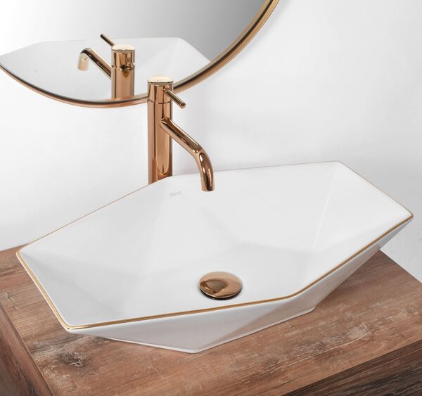 Countertop Basin Rea Vegas White Rose Gold Edge