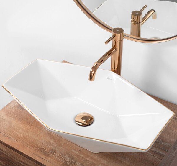 Countertop Basin Rea Vegas White Rose Gold Edge