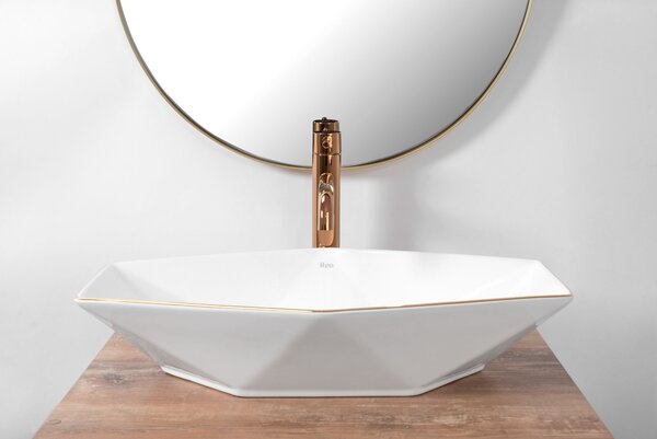 Countertop Basin Rea Vegas White Rose Gold Edge