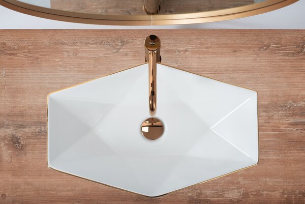 Countertop Basin Rea Vegas White Rose Gold Edge