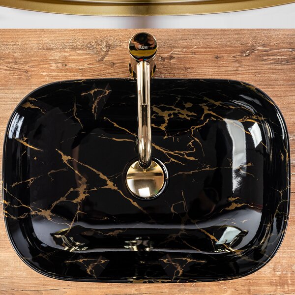 Countertop washbasin Rea Belinda Black Marble shiny