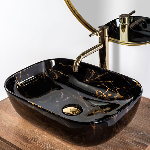 Countertop washbasin Rea Belinda Black Marble shiny