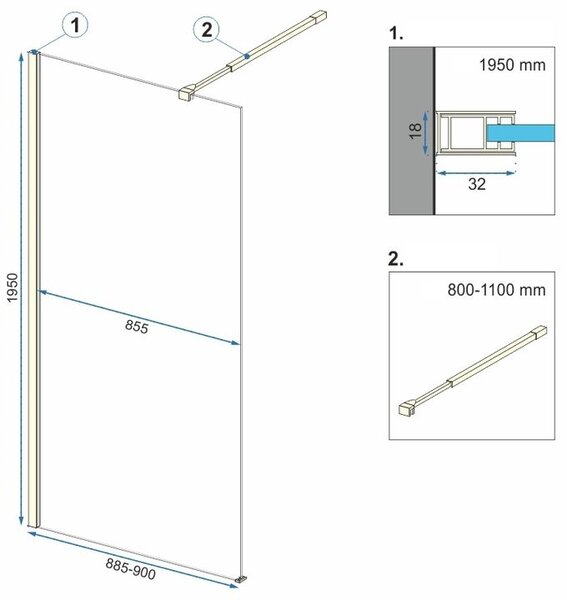 Shower screen Rea Aero Gold N 90 Walk In + EVO