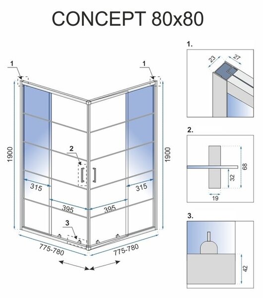 Shower enclosure Rea Concept Black 80x80