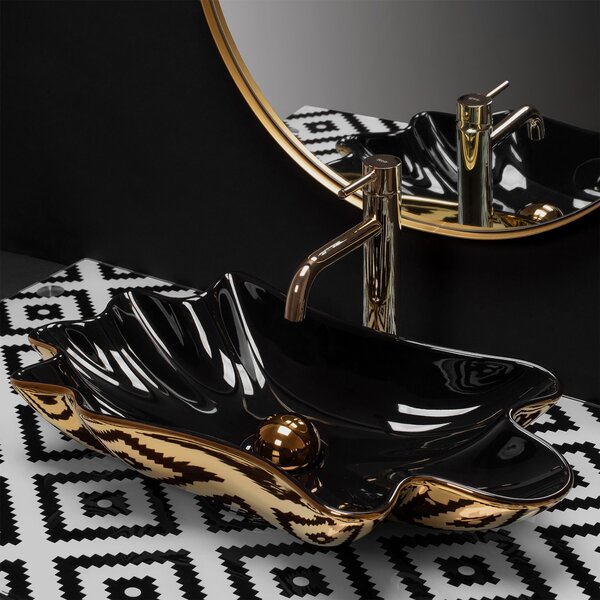 Countertop washbasin REA Sea Black Gold + Plug Click-Clack