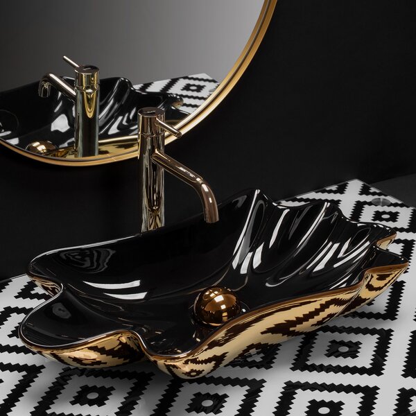 Countertop washbasin REA Sea Black Gold + Plug Click-Clack