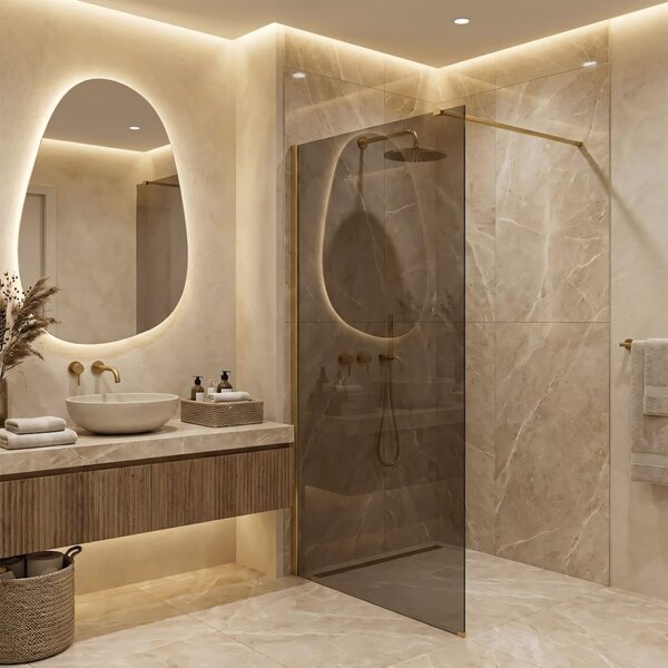 Shower screen Rea Flexi Brown / Brush Gold 120