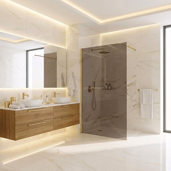 Shower screen Rea Flexi Brown / Brush Gold 120